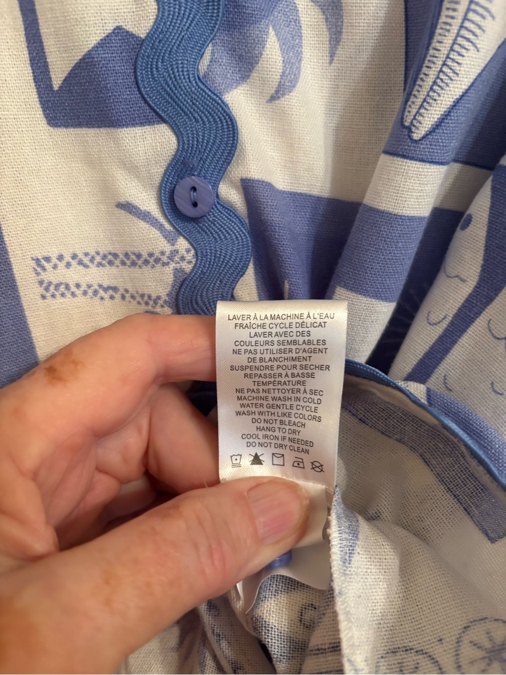 Summery Linen Blend Button Down Top in Beautiful Blue and White - Picture 7 of 11
